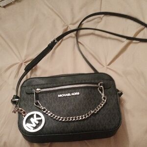 Michael Kors Black Crossbody Bag with Silver Chain